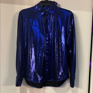 Anthropologie Metallic Blue Button Down Shirt